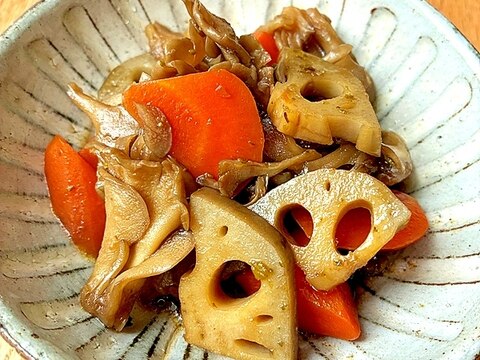 最後に柚子胡椒 レンコンと舞茸の甘辛煮物